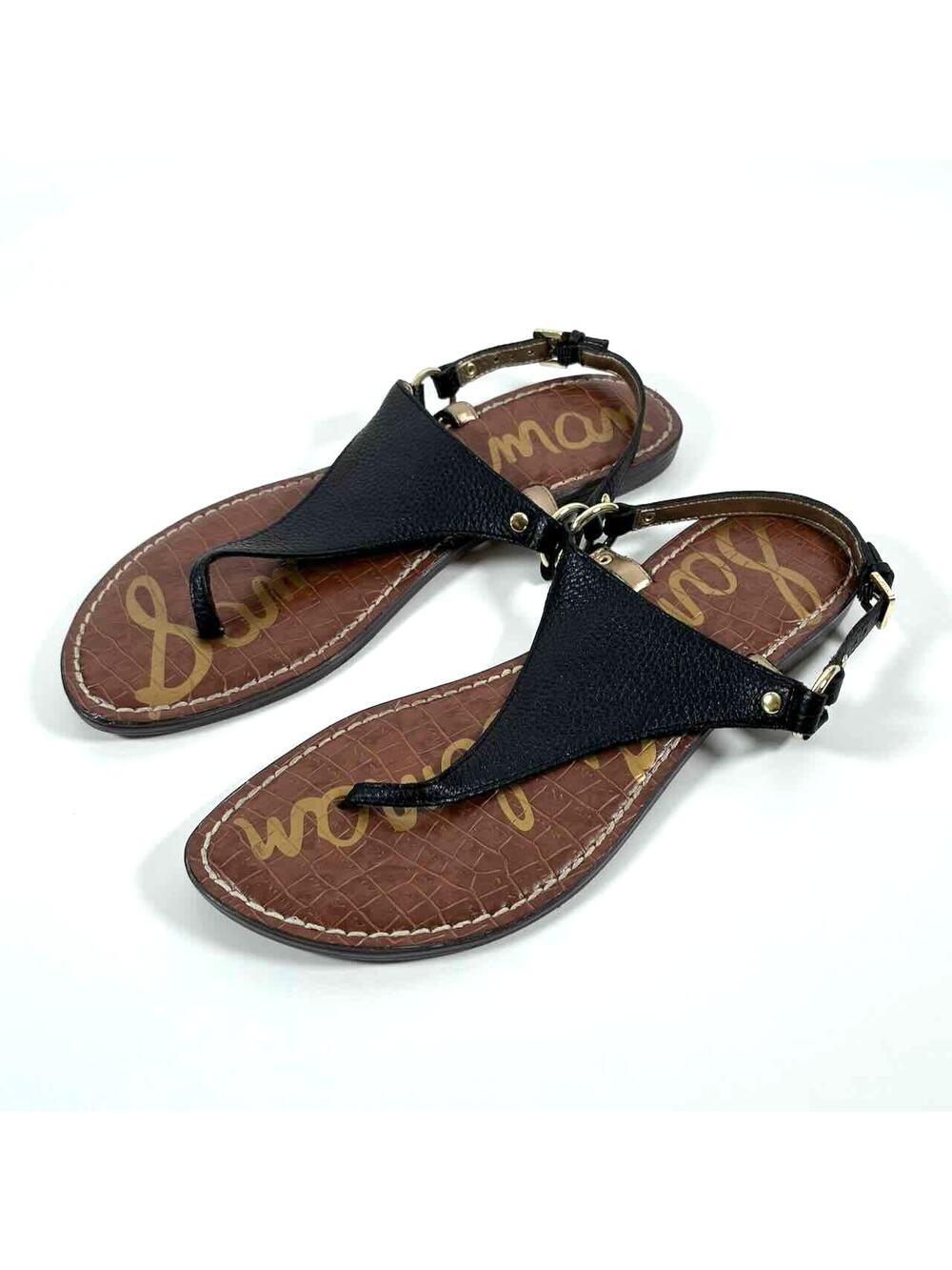 Sam Edelman Black Pebble Leather Greta Flat Thong Sandal - Size 10M EU40